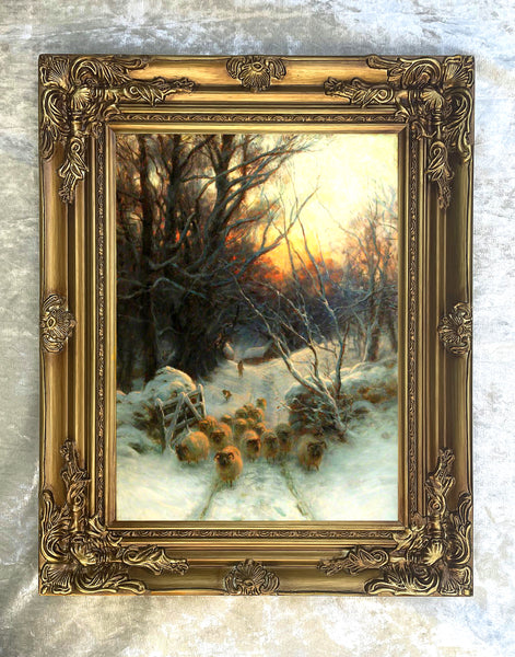 Stunning Oleograph on Canvas of Sheep in the Snow after Farquharson