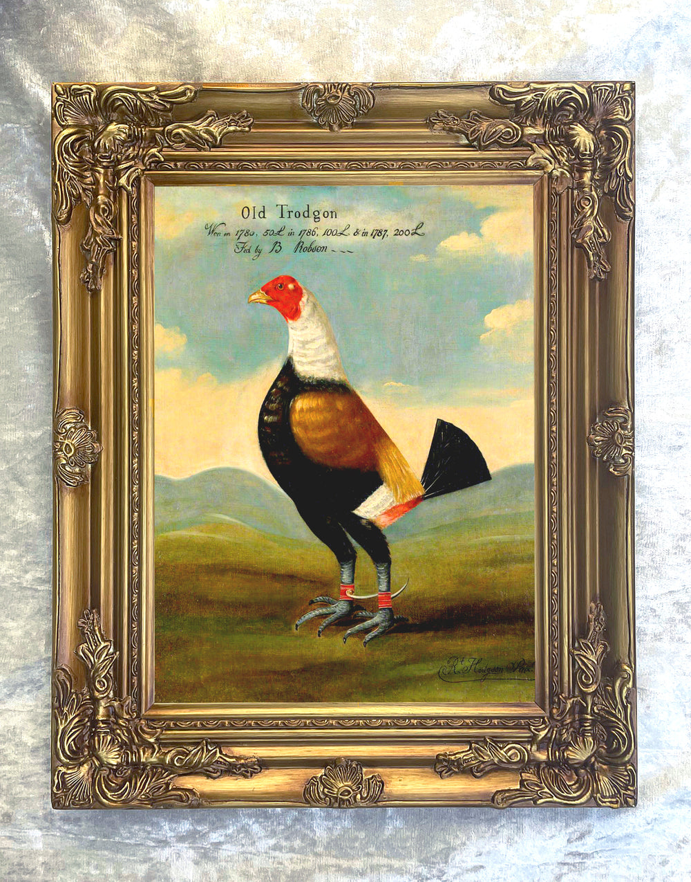 Gilt Framed Oleograph of a Game Cock "Old Trodgon"