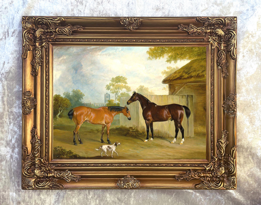 Fine Oleograph on Canvas - Two Hunters with a Hound
