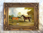 Fine Oleograph on Canvas - Two Hunters with a Hound