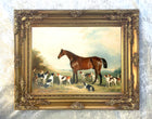 Oleograph on Canvas of a Bay Hunter with Hounds