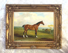 Fine Oleograph on Canvas of a Bay Hunter in a Rural Landscape