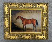 Gilt Framed Oleograph of  a Racehorse in a Stable