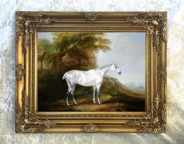 Fine Oleograph on Canvas - Dapple Grey Hunter in a Landscape aft. Ferneley