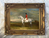 Gilt Framed Lithograph of a Huntsman on a Grey Horse - aft. John Ferneley
