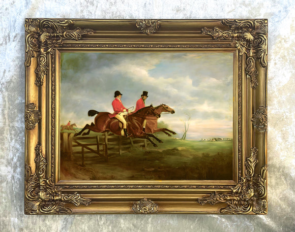 Fine Lithograph on Stretched Canvas of a Hunting Scene -In Pursuit