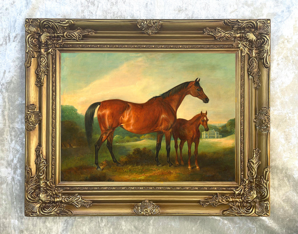 Fine Oleograph on Canvas - Mare & Foal in a Landscape aft. Ferneley
