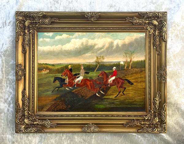 Gilt Framed Oleograph of  Three Horses & Jockeys aft. J Ferneley