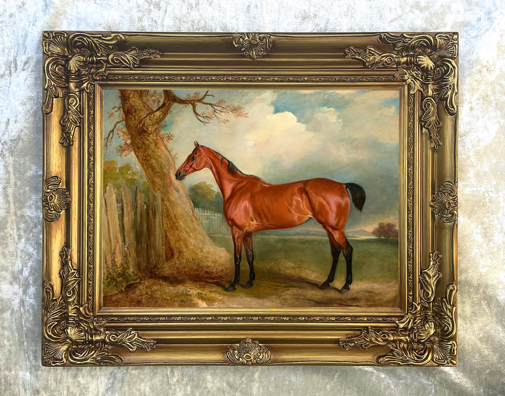 Fine Oleograph on Canvas - Bay Hunter in a Landscape aft. Ferneley