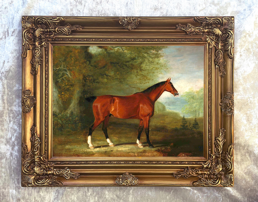 Fine Oleograph on Canvas - Chestnut Hunter in a Wooded Landscape aft. Ferneley
