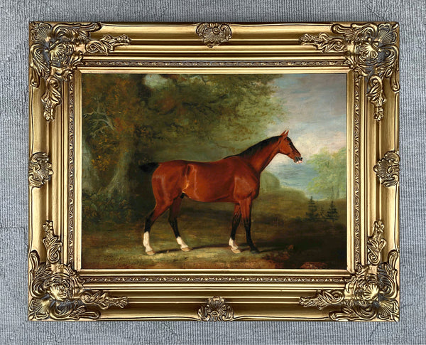 Fine Oleograph on Canvas - Chestnut Hunter in a Wooded Landscape aft. Ferneley