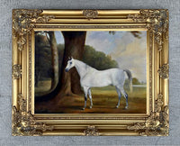 Fine Oleograph on Canvas - Dapple Gray Horse in a Wooded Landscape aft. Ferneley