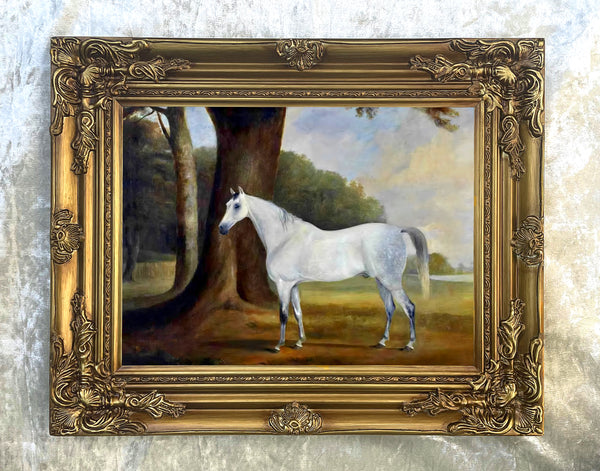 Fine Oleograph on Canvas - Dapple Gray Horse in a Wooded Landscape aft. Ferneley