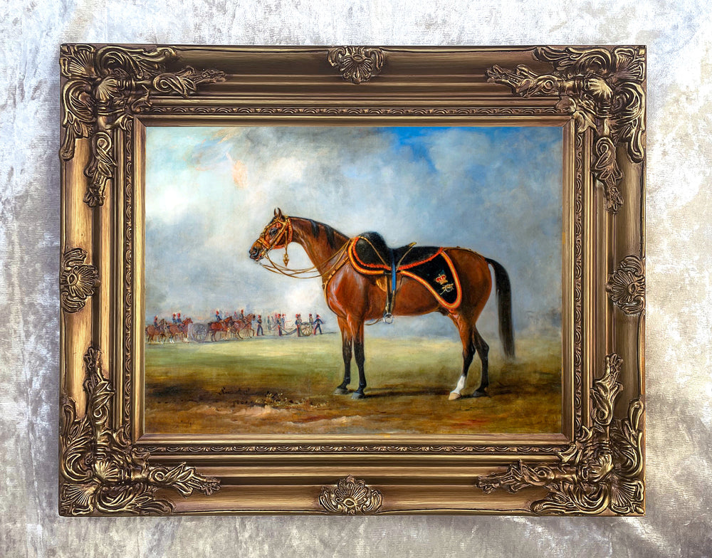 Fine Oleograph on Canvas - A Dark Bay Charger aft. John Ferneley