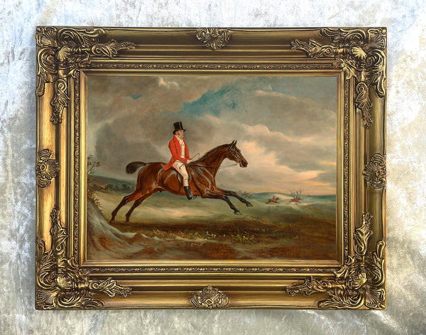 Oleograph on Canvas of a Bay Hunter  "At the Gallop" aft. John Ferneley