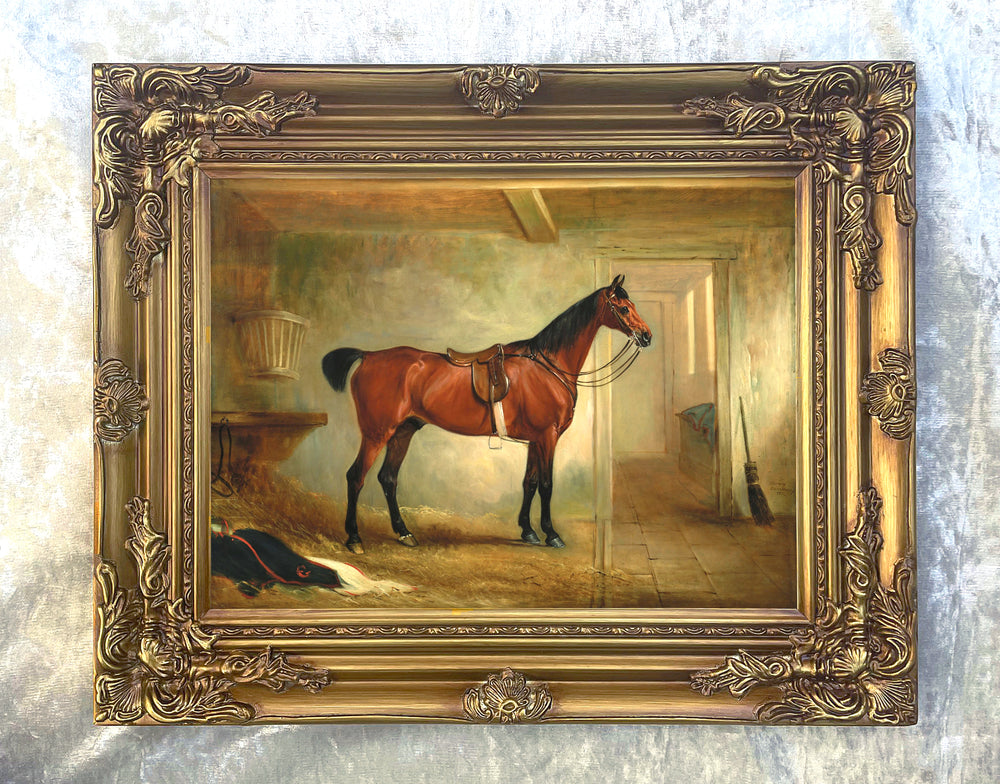 Fine Oleograph on Canvas - A Thoroughbred in a Stable  aft. Ferneley