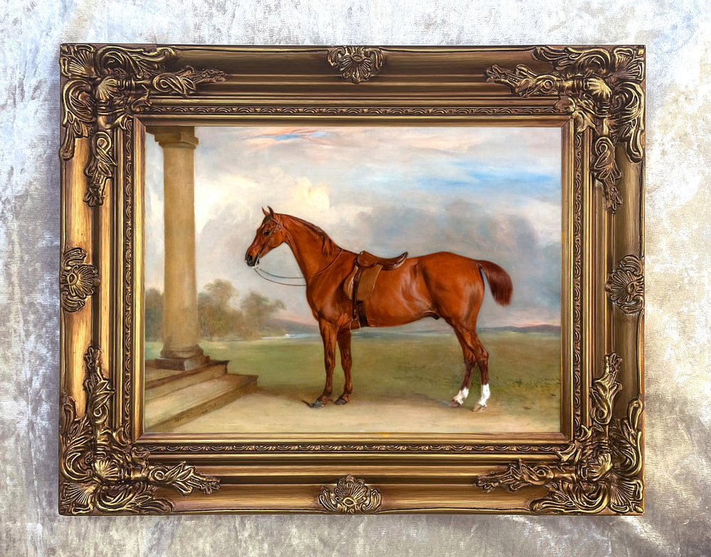 Fine Oleograph on Canvas - A Saddled Hunter in a Palladian Landscape  aft. Ferneley