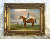 Fine Gilt Framed Lithograph of a Bay Racehorse with Jockey Up - aft. John Ferneley