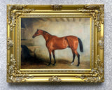 Gilt Framed Oleograph of  a Racehorse in a Stable aft. John Ferneley