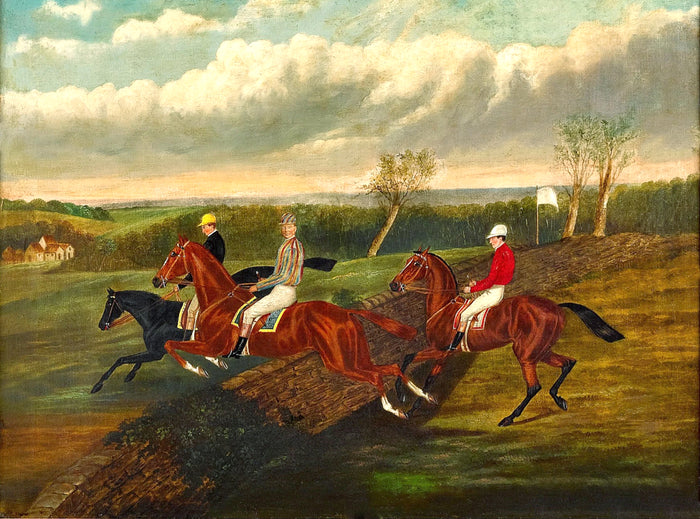 Gilt Framed Oleograph of  Three Horses & Jockeys aft. J Ferneley
