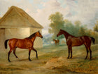 Oleograph on Canvas of a Pair of Hunters by a Field Shelter aft. John Ferneley