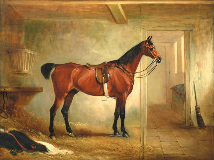 Fine Oleograph on Canvas - A Saddled Hunter in a Stable  aft. Ferneley