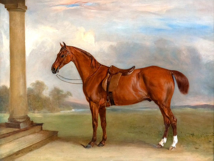 Fine Oleograph on Canvas - A Saddled Hunter in a Palladian Landscape  aft. Ferneley