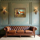 Fine Oleograph on Canvas - Chestnut Hunter in a Stall  with a Dog aft. Ferneley