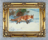 Gilt Framed Oleograph of a Fox in Winter