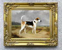 Gilt Framed Oleograph of a Foxhound with a Hunt in the distance