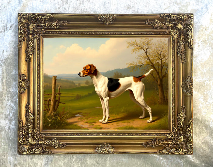 Beautiful Oleograph on Canvas - An Old English Foxhound in a Landscape