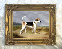 Gilt Framed Oleograph of a Foxhound with a Hunt in the distance