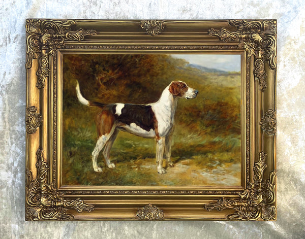 Gilt Framed Oleograph of the Foxhound "Sunshine" in a Landscape aft. Heywood Hardy