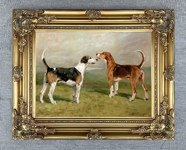 Excellent Oleograph on Canvas - Two Hounds in a Landscape aft. Emms