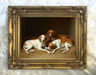 Fine Oleograph on Canvas - A Group of Foxhounds resting in a Stable