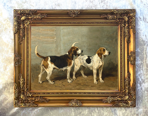 Fine Oleograph on Canvas - A Pair of Foxhounds "Barmaid" and "Ringlet"