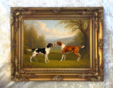 Fine Oleograph on Canvas - A Pair of Foxhounds in a Woodland Landscape