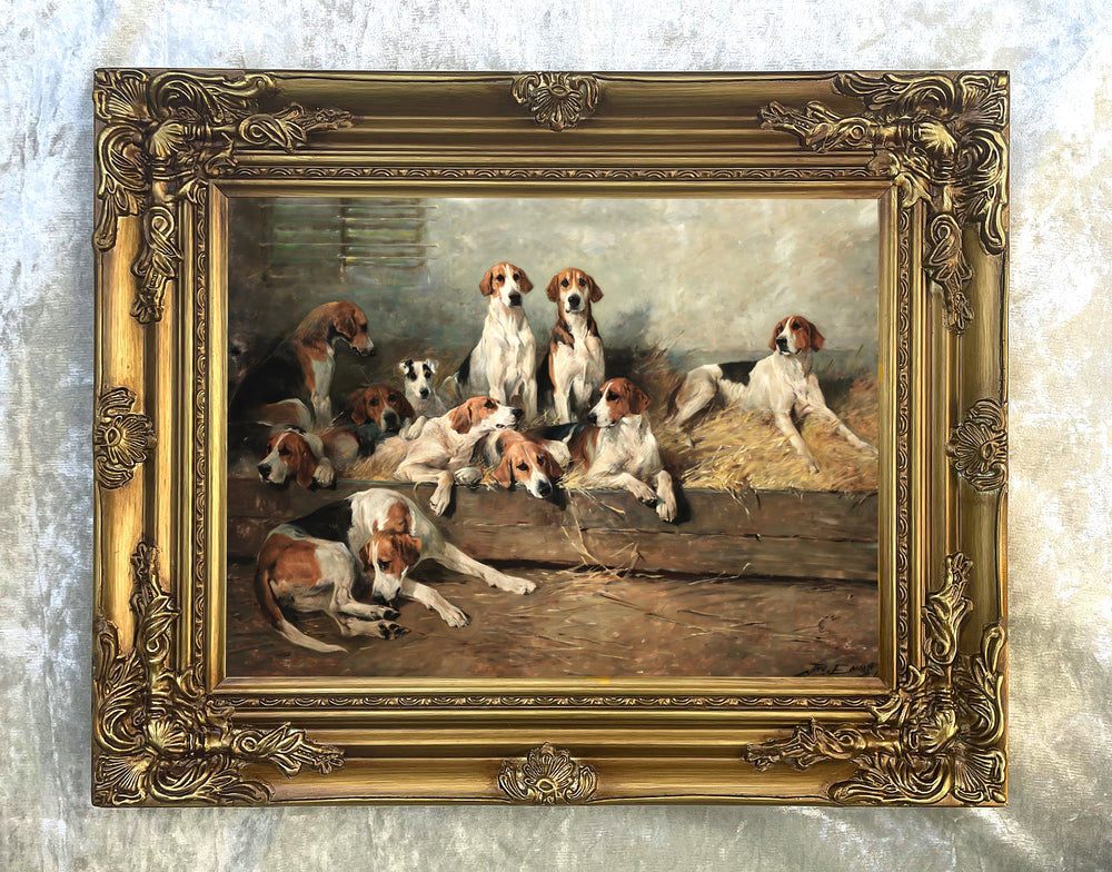 Gilt Framed Oleograph - The Meath Foxhounds after John Emms