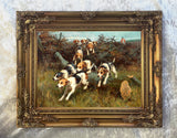 Fine Framed Oleograph of Foxhounds "The Chase"