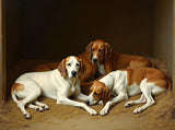 Fine Oleograph on Canvas - A Group of Foxhounds resting in a Stable