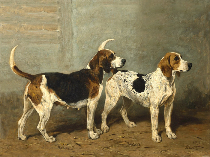 Fine Oleograph on Canvas - A Pair of Foxhounds 