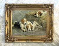 Gilt Framed Oleograph of Sleeping Foxhounds