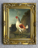 Gilt Framed Oleograph of a "Fine Gamecock" in a Rural Landscape