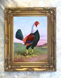 Gilt Framed Oleograph of a "Champion Gamecock" in a Rural Landscape