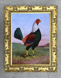 Gilt Framed Oleograph of a "Champion Gamecock" in a Rural Landscape