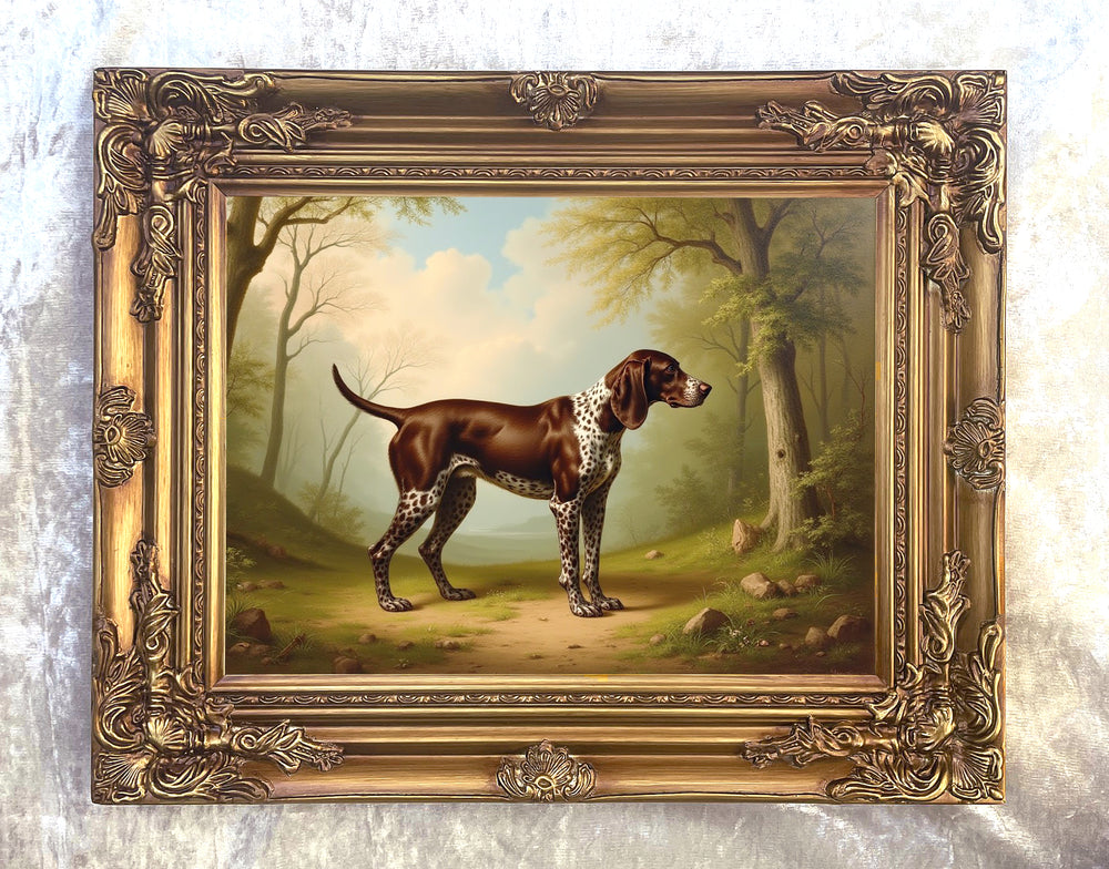Fine Oleograph on Canvas - German Pointer in Woodland
