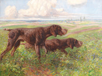 Fine Oleograph on Canvas - A Pair of German Pointers in a Landscape