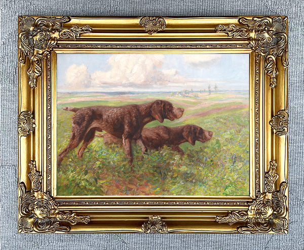 Fine Oleograph on Canvas - A Pair of German Pointers in a Landscape