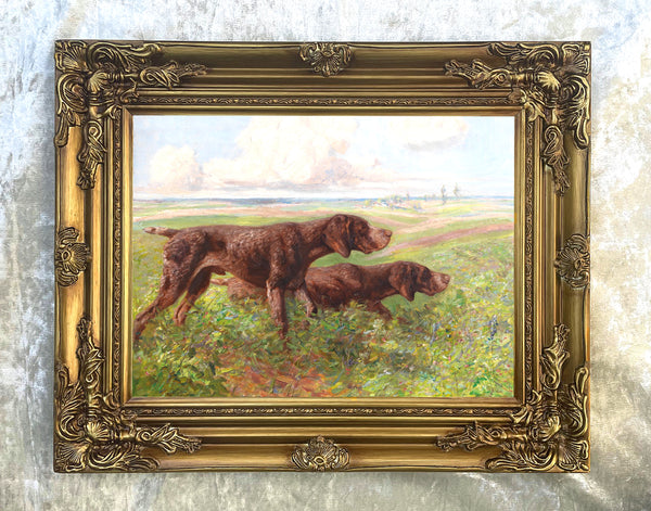 Fine Oleograph on Canvas - A Pair of German Pointers in a Landscape