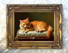 Ornate Framed Oleograph on Canvas of a Long Haired Ginger Cat